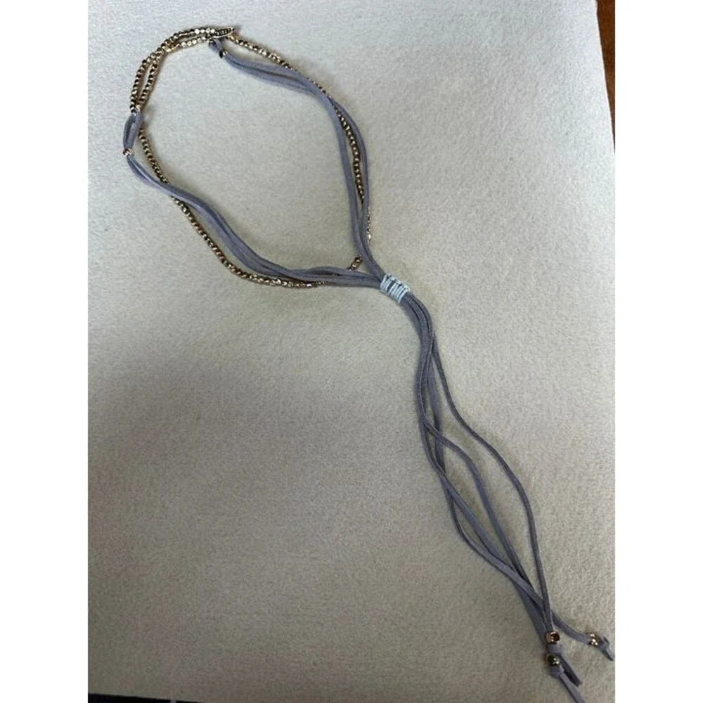 Gray & Gold Tone Layered Tassel Wrap Necklace Boho Multi Strand NWT New Gift
